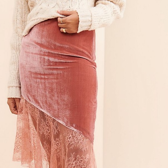 FREE PEOPLE VELVET MY LACEY SKIRT CANYON ARROYO - Picture 6 of 13